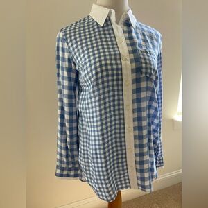 Blue and White Gingham Button-Up Shirt Size S